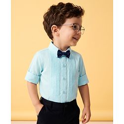 Babyhug Woven Full Sleeves Solid Party Shirt With Bow - Light Blue