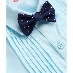 Babyhug Woven Full Sleeves Solid Party Shirt With Bow - Light Blue