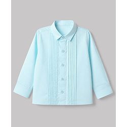 Babyhug Woven Full Sleeves Solid Party Shirt With Bow - Light Blue