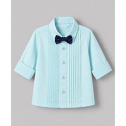 Babyhug Woven Full Sleeves Solid Party Shirt With Bow - Light Blue