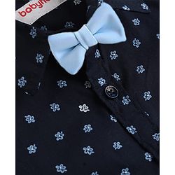 Babyhug Knit Full Sleeves 5 Piece Floral Printed Party Shirt & Trouser Set With Bow, Suspender and Cap - Navy