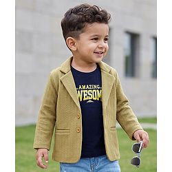 Babyhug Knit Full Sleeves Solid Blazer with Text Printed T-shirt - Beige
