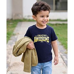 Babyhug Knit Full Sleeves Solid Blazer with Text Printed T-shirt - Beige