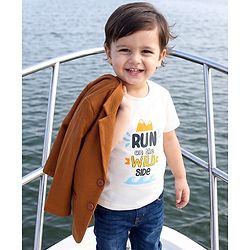 Babyhug Knit Full Sleeves Solid Blazer With Text Printed T-Shirt - Brown