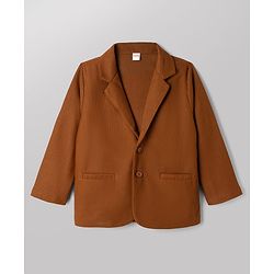 Babyhug Knit Full Sleeves Solid Blazer With Text Printed T-Shirt - Brown