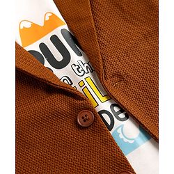 Babyhug Knit Full Sleeves Solid Blazer With Text Printed T-Shirt - Brown