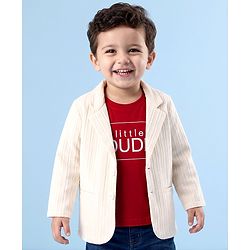 Babyhug Knit Full Sleeves Solid Blazer With Text Printed T-Shirt - Ivory