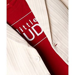 Babyhug Knit Full Sleeves Solid Blazer With Text Printed T-Shirt - Ivory