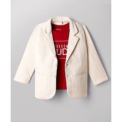 Babyhug Knit Full Sleeves Solid Blazer With Text Printed T-Shirt - Ivory