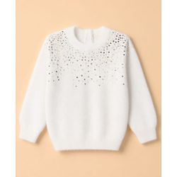Babyhug Knit Full Sleeves Pullover with Sequin Work - White