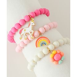 Babyhug Free Size Bracelets & Bangles Set for Girls - Light Pink, White & Dark pink