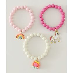 Babyhug Free Size Bracelets & Bangles Set for Girls - Light Pink, White & Dark pink