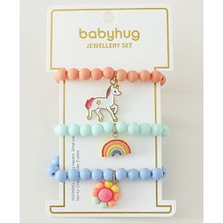 Babyhug Free Size Bracelets & Bangles Set for Girls - Orange, Sea green & Light blue