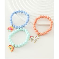 Babyhug Free Size Bracelets & Bangles Set for Girls - Orange, Sea green & Light blue