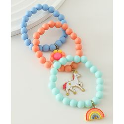 Babyhug Free Size Bracelets & Bangles Set for Girls - Orange, Sea green & Light blue