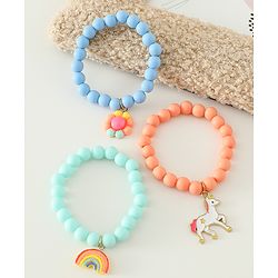 Babyhug Free Size Bracelets & Bangles Set for Girls - Orange, Sea green & Light blue