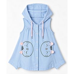 Babyhug Woven Full Sleeves Frocks with Tee & Legging with Knee Length and Cat Applique in Blue