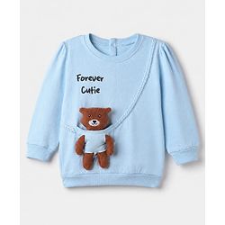 Babyhug 100% Cotton Knit Sweatshirt with Full Sleeves and Bear Applique in Light Blue
