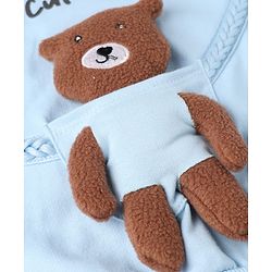 Babyhug 100% Cotton Knit Sweatshirt with Full Sleeves and Bear Applique in Light Blue