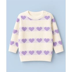 Babyhug Knit Full Sleeves Sweater Set with Heart Design - White & Lavender