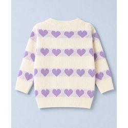 Babyhug Knit Full Sleeves Sweater Set with Heart Design - White & Lavender