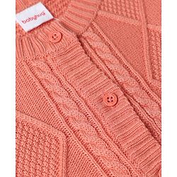 Babyhug Knit Full Sleeves Front Open Sweater with Cable Knit Design - Dark Peach