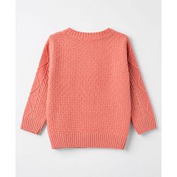 Babyhug Knit Full Sleeves Front Open Sweater with Cable Knit Design - Dark Peach