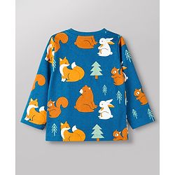 Babyhug Cotton Knit Full Sleeves Co-ord T-Shirt & Pajama Night Suit with Bunny Bear Squirrel Print - Teal Blue