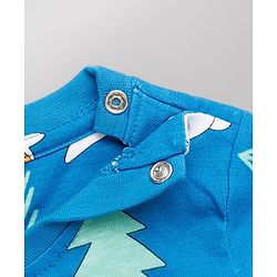 Babyhug Cotton Knit Full Sleeves Co-ord T-Shirt & Pajama Night Suit with Bunny Bear Squirrel Print - Teal Blue