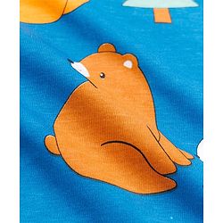 Babyhug Cotton Knit Full Sleeves Co-ord T-Shirt & Pajama Night Suit with Bunny Bear Squirrel Print - Teal Blue