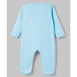 Babyhug Cotton Knit Front Zipper Full Sleeves Sleep Suit with Lazy Days Together Text & Sloth Koala Monkey Print - Blue