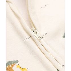 Babyhug Cotton Knit Full Sleeves Sleep Suit with Giraffe Elephant & Trees Print - Off White