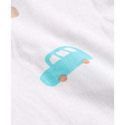 Babyhug Cotton Knit Full Sleeves Sleep Suit With Vehicle Print - White