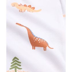 Babyhug Cotton Knit Full Sleeves Sleep Suit with Dinosaur Print - White