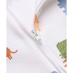 Babyhug Cotton Knit Full Sleeves Sleep Suit with Dinosaur Print - White