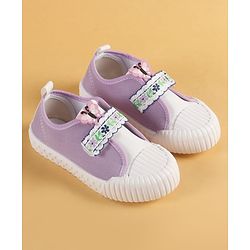 Cute Walk by Babyhug Velcro Closure Casual Shoes With Floral Embroidery & Butterfly Applique - Purple