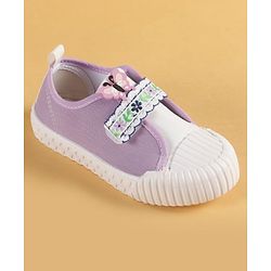 Cute Walk by Babyhug Velcro Closure Casual Shoes With Floral Embroidery & Butterfly Applique - Purple