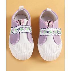 Cute Walk by Babyhug Velcro Closure Casual Shoes With Floral Embroidery & Butterfly Applique - Purple