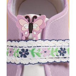 Cute Walk by Babyhug Velcro Closure Casual Shoes With Floral Embroidery & Butterfly Applique - Purple