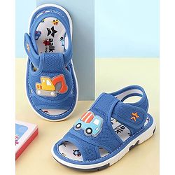 Cute Walk by Babyhug Velcro Closure Musical Sandals with Vehicle Applique - Blue