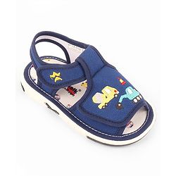 Cute Walk by Babyhug Velcro Musical Sandals With Vehicle Embroidery - Navy Blue