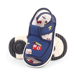 Cute Walk by Babyhug Velcro Musical Sandals With Vehicle Embroidery - Navy Blue