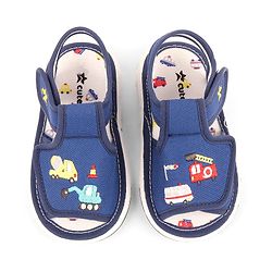 Cute Walk by Babyhug Velcro Musical Sandals With Vehicle Embroidery - Navy Blue