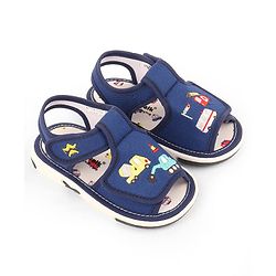 Cute Walk by Babyhug Velcro Musical Sandals With Vehicle Embroidery - Navy Blue