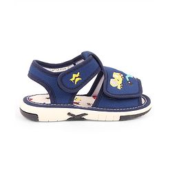 Cute Walk by Babyhug Velcro Musical Sandals With Vehicle Embroidery - Navy Blue