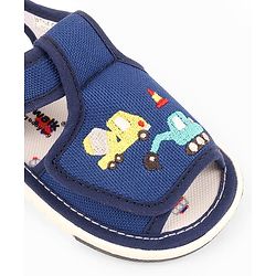 Cute Walk by Babyhug Velcro Musical Sandals With Vehicle Embroidery - Navy Blue