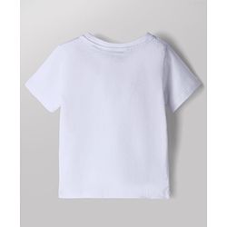 Babyhug Cotton Mixes Single Jersey Knit Half Sleeves T-Shirt and Denim Short Set with Landscape Print - White & Blue