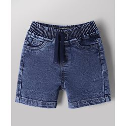 Babyhug Cotton Mixes Single Jersey Knit Half Sleeves T-Shirt and Denim Short Set with Landscape Print - White & Blue