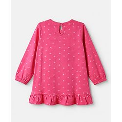 Babyhug Cotton Knit Full Sleeves Nighty With Rabit Print - Dark Pink
