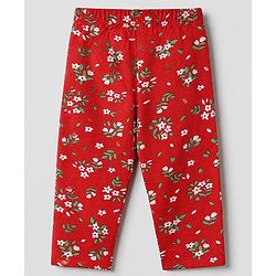 Babyhug Cotton Knit Front Open Full Sleeve Co-ord Top & Pajama Night Suit with Floral Print - Red